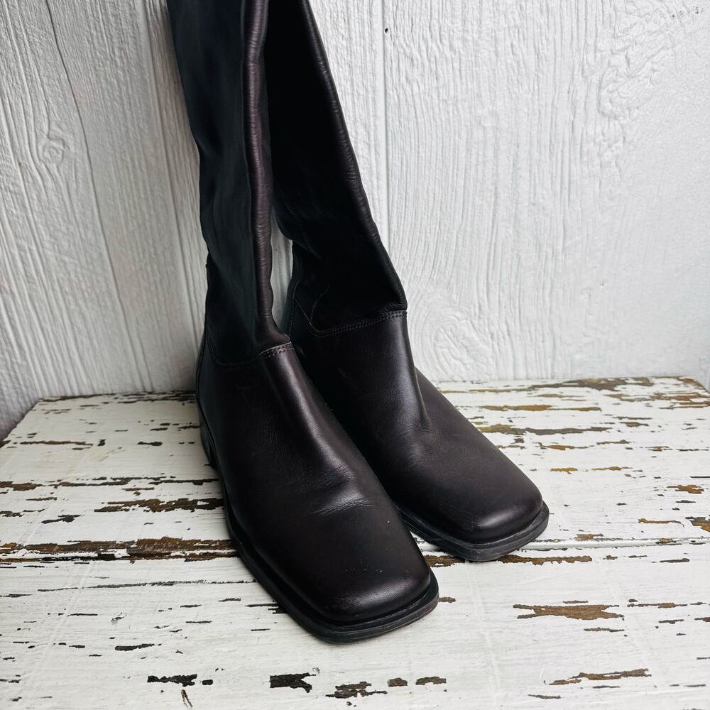 Naturalizer Vintage Brown Leather Square Toe Boots Pull On Women's Sz 4.5 Brazil - Picture 8 of 9